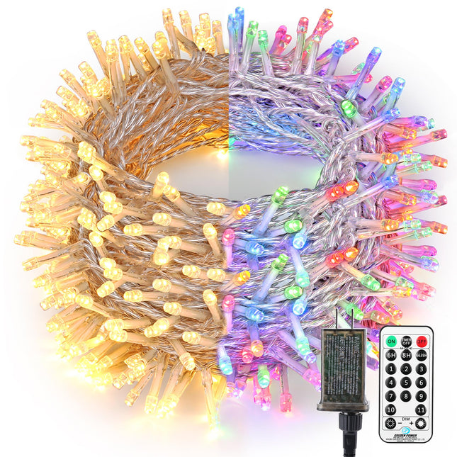 BrizLabs Color Changing Christmas Lights, 115ft 300 LED Fairy String Lights, 11 Modes Warm White & Multicolor Christmas Tree Lights, Dimmable Plug in Light with Remote for Outdoor Indoor Xmas Decor