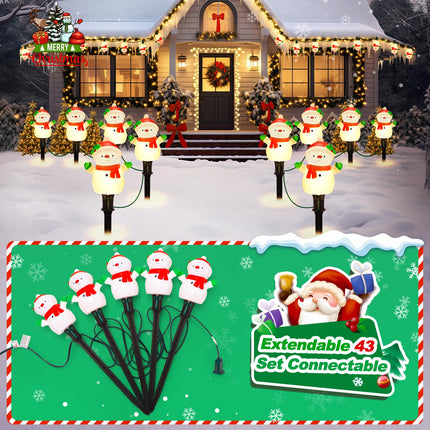 BesLowe Christmas Pathway Lights Outdoor with 5 Snowman, 10FT Christmas Walkway Lights with Stakes, Christmas Decorations Outside for Yard Sidewalk Driveway Lawn Path Garden Xmas LED Light