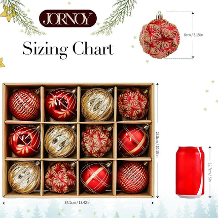 Christmas Ornaments 3.15In Shatterproof Christmas Tree Decorations Sets 12ct Xmas Hanging Ornaments Large Baubles Ornaments Decor for Xmas Tree, Red Gold