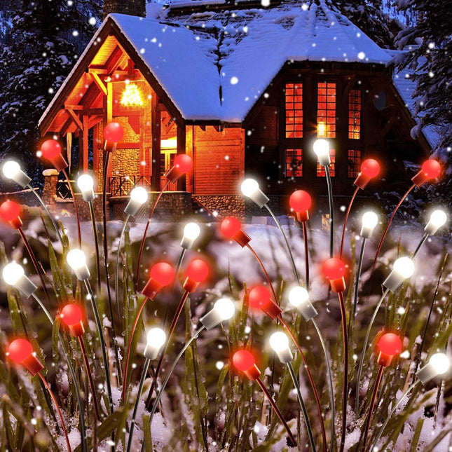 OZS 6Pack Total 48LED Red and White Solar Christmas Lights Outdoor - Solar Garden Lights，Swaying Solar Firefly Lights Outdoor Waterproof，Solar Lights for Pathway Patio Yard Christmas Decorations