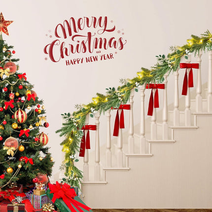 6.6 Ft Christmas Garland Prelit with 20 LED Lights, Battery Powered with Timer, Lighted Garland with White Berries for Mantle Stairs Wall, Indoor&Outdoor Pine Garlands for Christmas Decorations