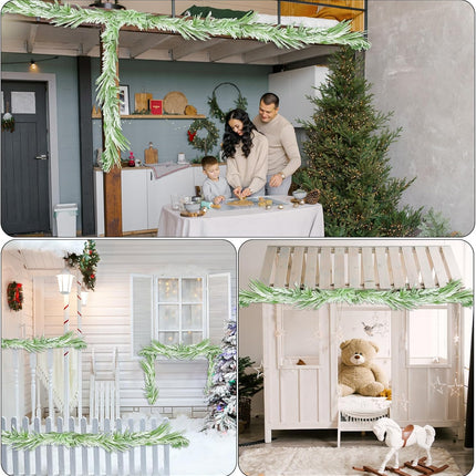 2 Pcs Snow Flocked Norfolk Pine Garlands, 72 Inch Real Touch Winter Pine Garland, Green Artificial Greenery Garland for Table, Mantle, Wall, Indoor, Outdoor Christmas Decorations