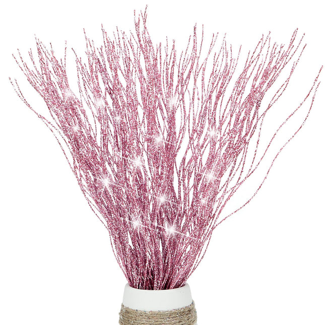 10 PCS Glitter Christmas Picks Sprays Sparkle Curly Ting Branches Decorative Sticks Stems Artificial Curly Wispy Willow Twigs for Christmas Tree Vase Fillers Crafts Garland Home Decor (Pink, 10)