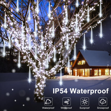 echosari Meteor Shower Lights Battery Powered, 12 Inch 8 Tube 192 LED Icicle Christmas Lights Outdoor, Waterproof Falling Rain Lights for Xmas Tree Holiday Party Patio Decor (Cool White)