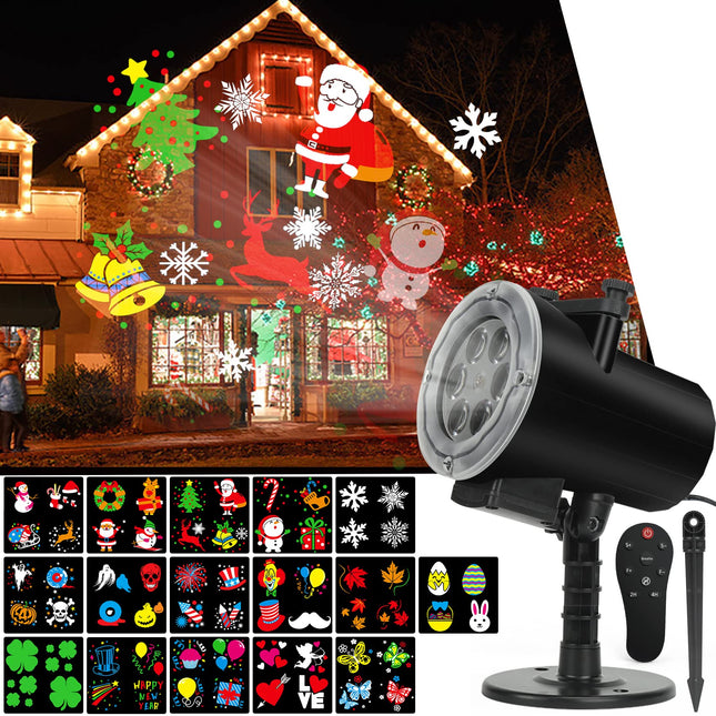 Christmas Halloween Lights Projector,Holiday Projector Light,Waterproof IP65 Indoor Motion Remote 10W LED Projector,16 Slides Holiday Light Party Outdoor Garden House Apartment Kids Room Night Light