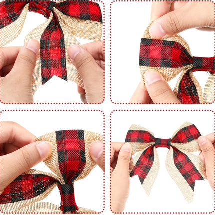 Waydress 20 Pieces Christmas Burlap Bow Buffalo Plaid Bow Christmas Wreath Decoration Bow Door Burlap Natural Bowknot Ornament for Christmas Tree Craft Home Decoration (Red and Black)