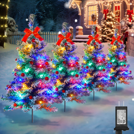 Outdoor Christmas Tree, 4 Packs 30 Inch Snow Flocked Outdoor Christmas Trees for Yard Sidewalk Driveway Walkway Grave Outside Christmas Tree