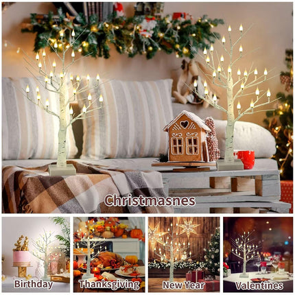 2Ft Christmas Candle Lighted Trees for Indoor Decor, d Birch Tree with 24 LED Flameless Candles Lights, USB/Battery Operated Lighted Tree Candles for Home Thanksgiving Christmas Decor