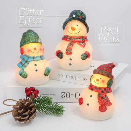 Christmas Flameless Candles, Set of 3 Santa Snowman Real Wax Candles, Battery Operated LED Candles with Remote and Timer for Christmas Tree, Holiday Home Décor (Red)