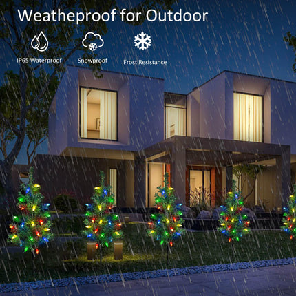 d 4-Pack Solar Christmas Garden Stake Lights, Decorative Xmas Tree Solar Christmas Yard Stake Outdoor Waterproof Christmas Pathway Lights for Christmas Decoration Garden Patio Yard