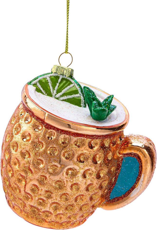 Joiedomi Christmas Cocktail Moscow Mule Glass Ornament, Christmas Drink Glass Blown Ornament for Christmas Tree Decoration, Adult Beverages Ornament for Xmas Holiday Party Favor Indoor Decoration