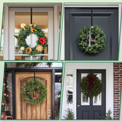 2 Pack 15” Wreath Door Hanger, Wreath Hooks for Front Door 40lb Load-Bearing, Metal Wreath Hanger for Welcome Sign Christmas Halloween Easter Decor (Black)
