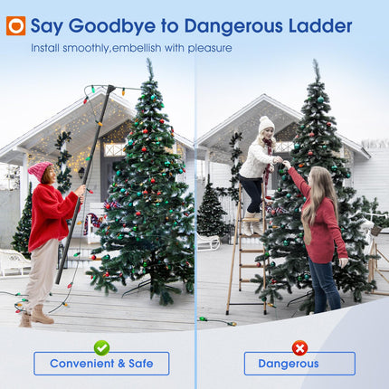 addlon Telescopic Extension Pole for Hanging Christmas Lights and Mounting Screw Hooks,5.5FT Christmas Light Hanger Poles with Utility Hook for String Lights and Birdfeeders Installation