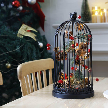 Christmas Garland with Lights,6.7FT/2m 20 LED Pinecone String Lights Battery Operated,Red Berry Bells Garland Lights for Mantle Fireplace Indoor Outdoor Xmas Decor (1Pack)