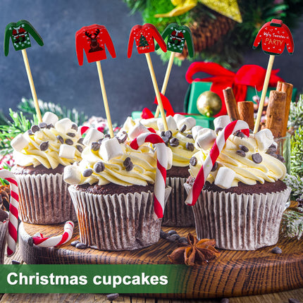 Christmas Cocktail Picks Ugly Sweater Cake Toppers Christmas Party Toothpicks Handmade Bamboo Toothpick Food Appetizers Picks for Xmas Holiday Drink Fruit Dessert Decoration (100 Pieces)
