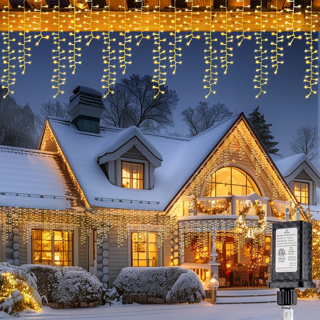 Brightown Cluster Icicle Lights Outdoor, 33FT 1020 LED Icicle Lights with 51 Drop,8 Mode, Icicle String Lights with Timer, Waterproof Firecracker Christmas Lights Outdoor House Decoration, Warm White