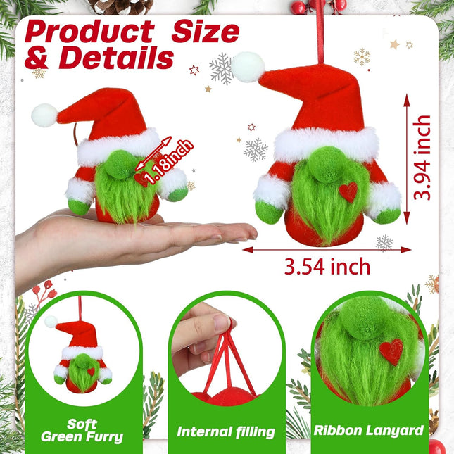 Syhood 8 Pcs Lime Green Furry Gnome Ornament Christmas Red and Green Hanging Ornament Xmas Cute Gnome Plush Doll s with Rope for Christmas Tree Decorations Party Home Fireplace Stair Window