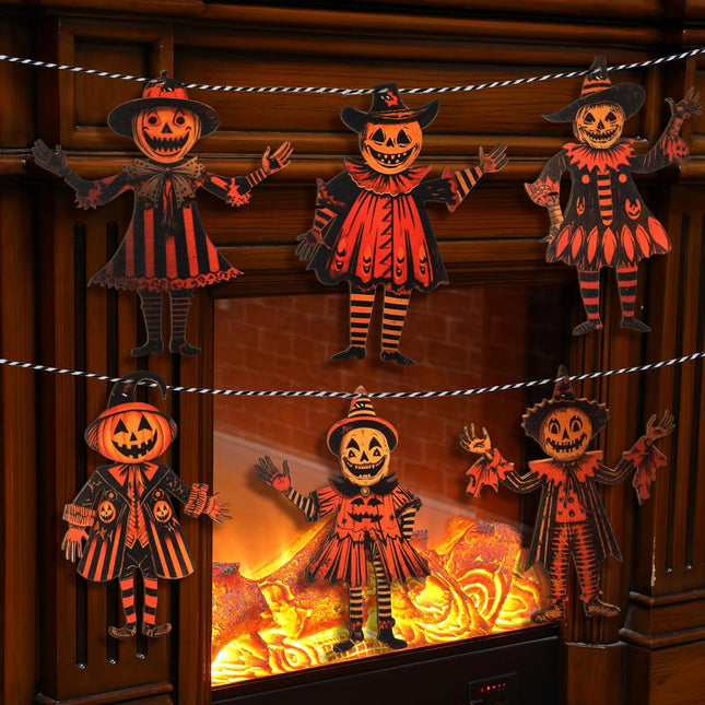6.56 ft Halloween Decorations Halloween Vintage Pumpkin Garland 7.87 Inch Tall Wooden Spooky Pumpkin Hanging Decorations Halloween Banner Photo Booth Backdrop for Halloween Party Wall Decor