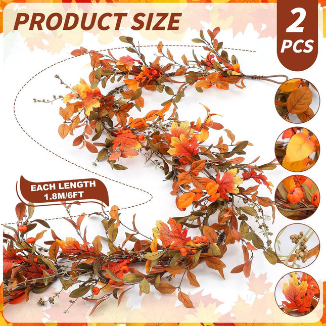 XunYee 2 Pcs 6 ft Fall Eucalyptus Leaves Garland Autumn Door Garlands Harvest Eucalyptus for Front Door Thanksgiving Fall Garlands Farmhouse Outdoor Table Wedding Decor