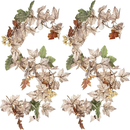 Riceshoot 4 Pcs Thanksgiving Garland 6 ft Fall Leaves Garland with White Pumpkins Autumn Maples Berry Garland Christmas Halloween Fall Mantel Decor for Home Outdoor Indoor