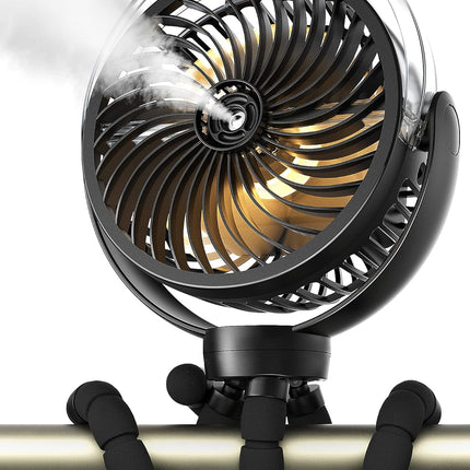 Misting Stroller Fan, 6000Mah Battery Operated Portable Fan With Light 360° Pivoting, Personal Fan With Flexible Tripod For Baby