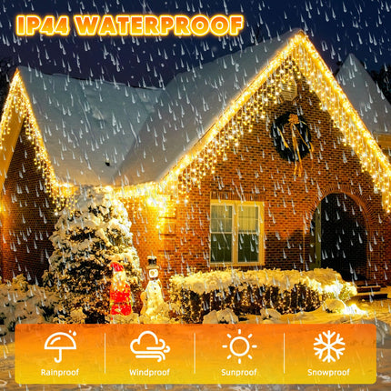 132Ft 1280 LED Christmas Icicle Lights Extra Long 8 Modes Waterproof Icicle String Lights with 240 Drops, Fairy Hanging Lights Decor with Remote for Xmas Wedding Indoor Outdoor(Warm White)