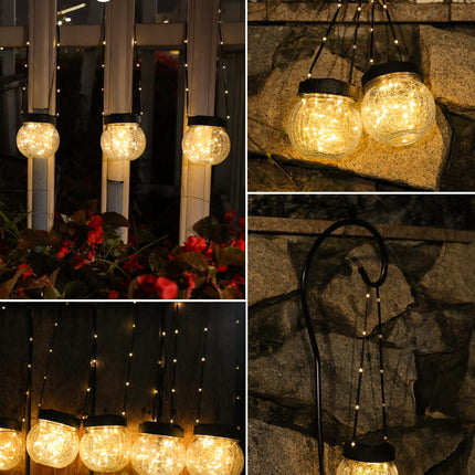 Solar Lantern Solar Lights Outdoor Waterproof 6-Pack, Solar Powered Hanging Lights Cracked Glass Hanging Globes for Christmas Decoration, Shepherd Hook, Garden Tree Ornaments