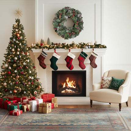 18Inch Christmas Wreath, Artificial Prelit Christmas Wreath with Lights for Door, Battery Operated Lighted Indoor Christmas Wreath