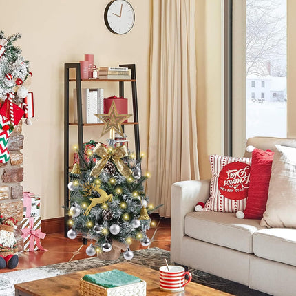 Artificial Mini Christmas Tree with LED Lights, 21 Inch Table Top Christmas Tree with Pine Cones, Silver Balls, and Gold Fawn for Holiday and Christmas Decoration