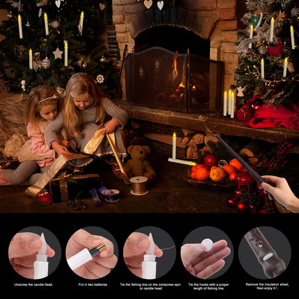 Floating Candles with Magic Wand Remote-Halloween Decorations 12 PCS LED Flameless Taper Candle with Remote Timer-Battery Operated Flickering Hanging Xmas Candle Lights Best for Christmas Decor