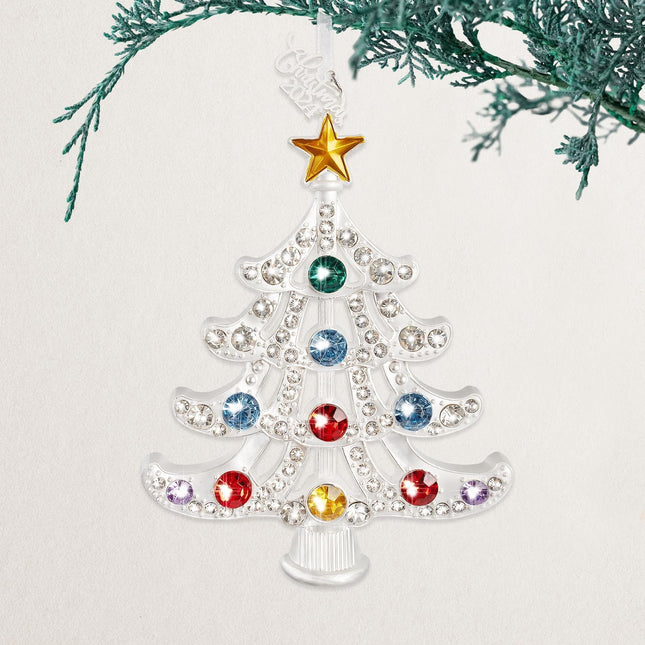 5" Decorative Christmas Tree Ornament, Metal Christmas Hanging Ornament for Tree Christmas Engraved for Christmas Keepsake s Xmas Holiday Home Party Decorations with Large Colorful Crystals