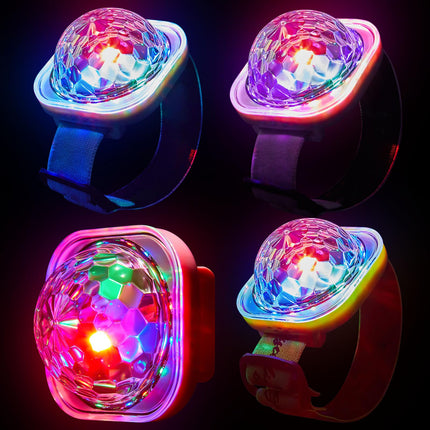 4 Pieces Mini Disco Light Ball Strobe Atmosphere Lights with USB Cable and Suction Portable LED Wristbands Rotating USB Night Disco Light up Bracelet Lamp for Christmas Dance Birthday