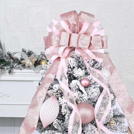 Christmas Tree Topper Bow with Streamers,48x13 Inches Large Toppers Bow for Xmas Home Decor,Rose Gold Polyester Decorative Bow for Christmas Decoration (Rose Gold)