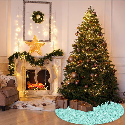 MODFUNS Mint Green Christmas Tree Skirt 36 Inch Glitter Sequins Xmas Tree Mat Sequin Velvet Tree Skirts for Artificial Trees Rustic Round Sparkly Tree Cover Skirt Holiday Christmas Tree Decoration