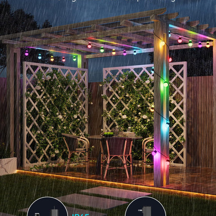 Govee Outdoor String Lights H1, 50ft RGBIC Outdoor Lights with 15 Dimmable Warm White LED Bulbs, Smart Outdoor Lights with 60 Scene Mode, IP65 Waterproof, Work with Alexa for Christmas, Daily Lighting