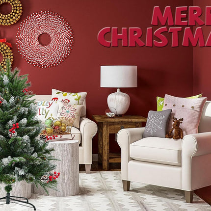 4ft Christmas Tree Prelit 4 feet Christmas Tree with Lights Fluffy 272 PVC PE Pine Needle, 18 Pinecones, 18 Berries, 140 Warm White Lights Bring Holiday Touch Full & Realistic Thin Shinny Snow