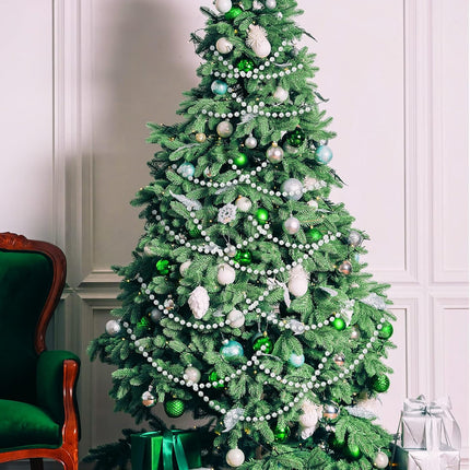 98 Feet Christmas Tree Beads Artificial Pearls Beads Garland Plastic Beads Roll for Xmas Tree DIY Supplies and Holiday Decorations (White)