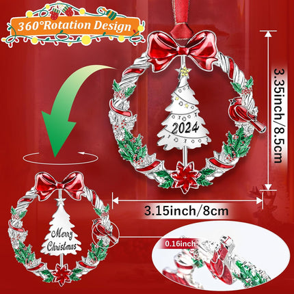 Dolicer Christmas Ornament for Christmas Tree Decoration, Hanging Silver Metal Dated Christmas Ornaments with Rotable Tree for Holiday Decorative Keepsake (1Pack)