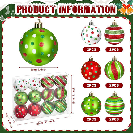 Christmas Tree Decorations, 12 Pcs 2.4 Inch Plastic Christmas Tree Balls Ornaments Set
