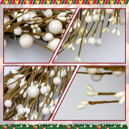 20 Inches White Door Wreath Winter Wreaths for Front Door White Berry Wreath for Farmhouse Indoors Outside Kitchen Wall Porch Christmas Winter