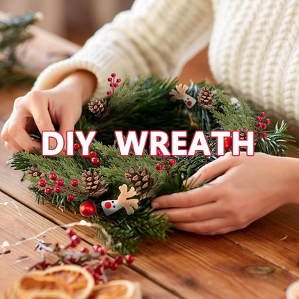 30 Pcs/Set Christmas 3D Artificial Pine Branches- 12.5 Inch Faux Evergreen Cedar Sprigs Branches- Fake Foliage Pine Needles Picks with Artificial Red Berry Stems for DIY Christmas Decoration