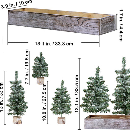 Winlyn Set of 3 Mini Snowy Artificial Canadian Pine Christmas Trees with Wood Bases Small Tabletop Christmas Trees in Rustic Wood Planter for Christmas Winter Table Centerpiece Holiday Decorations