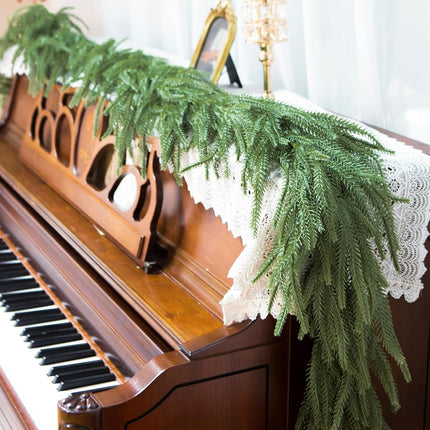Perfnique 6 Ft Christmas Norfolk Pine Garland with Lights, Outdoor/Indoor Greenery Garland Artificial Winter Garland, Real Touch Garland for Mantle Fireplace Table Wall Home Holiday Seasonal Decor