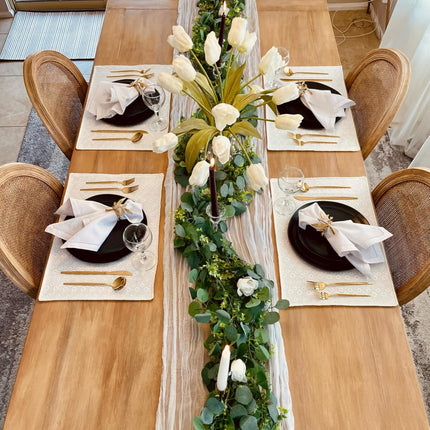 CQURE 7Pcs Eucalyptus Garland,Artificial Eucalyptus Leaves Table Greenery Garland Wreath Vines for Wedding Party Table Fireplace Bedroom Wall Room Decor