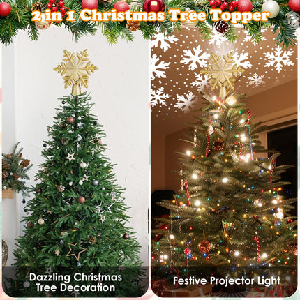 Christmas Tree Topper Lighted Star with Projector Light 6 HD Effects, 3D Glitter Gold Christmas Tree Star Topper Christmas Projector Lights Indoor for Home Xmas Christmas Tree Decorations