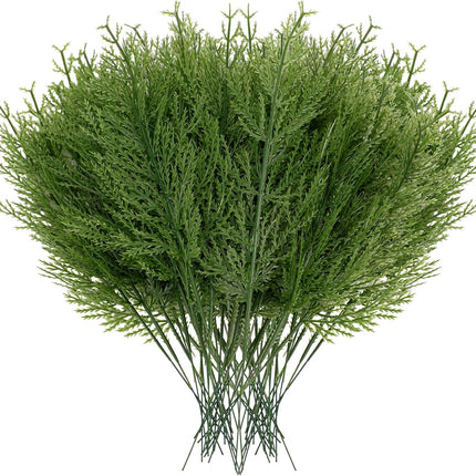 BSTCRAFT 60 pcs Artificial Pine Branches, Plastic Pines Sprigs Christmas Stems Picks, Greenery Faux Cedar Needles Branch for DIY Garland Wreath Home Garden Centerpieces Decorations