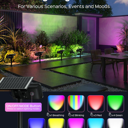 JACKYLED Christmas Solar Spot Lights, 84 LED RGB Solar Lights Outdoor Waterproof with 9 Modes, 360° Adjustable Solar Landscape Spotlights for Halloween Xmas Decorations, Yard, Garden, Path, 4 Pack