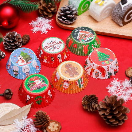 Christmas Cake Liners with Toppers Picks, Standard Wrappers Cake Disposable Baking Cups Muffin Liners for Xmas Holiday Party Favors, Party Decorations for Christmas Baking Supplies