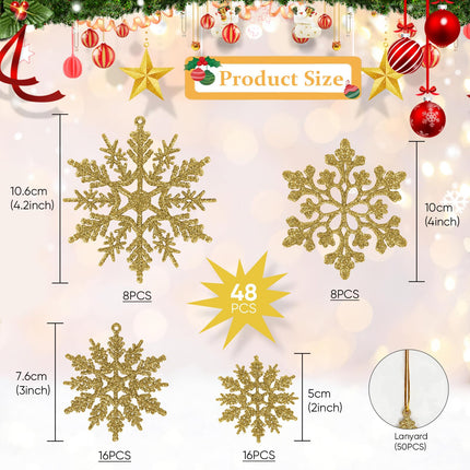 Plastic Christmas Glitter Snowflake Ornaments Christmas Tree Decorations, Gold Plastic Snowflake Ornaments for Winter Wonderland Christmas Party Decorations