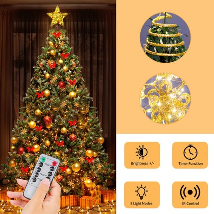 Christmas Star Tree Topper, 40 LED Star Tree Topper with Remote Control 8 Mode Lighting Christmas Tree Decorations LED Light for Indoor Home Decor, Gold